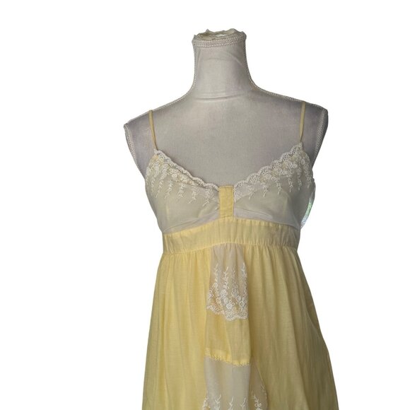 Vintage Baby Doll Dress Yellow Lace Trim Spaghetti Strap Coquette Romantic READ - Picture 6 of 16